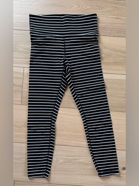 Athleta Striped Leggings Black White High Rise M